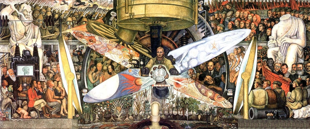 Diego Rivera's mural Man, Controller of the Universe: a worker at the centre of a machine, surrounded by the technology and the people of his age.